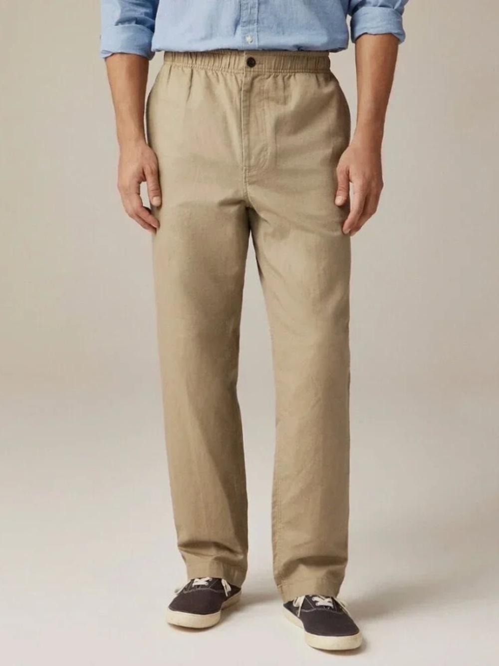 NWT J.Crew Men's Pier Pant in Cotton-linen Blend Canvas Khaki